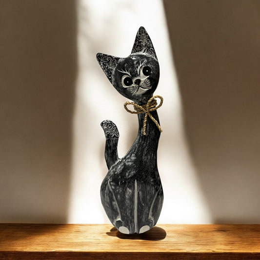 Balesi Holz Figur Katze klein 40 cm schwarz