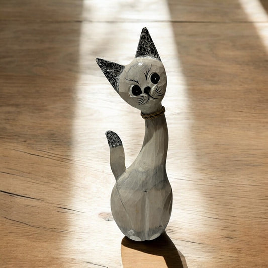 Balesi Holz Figur Katze klein 40 cm weiß